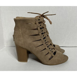 Rampage Tan Lace Up Boots Peep Toe Chunky Size 7.5
